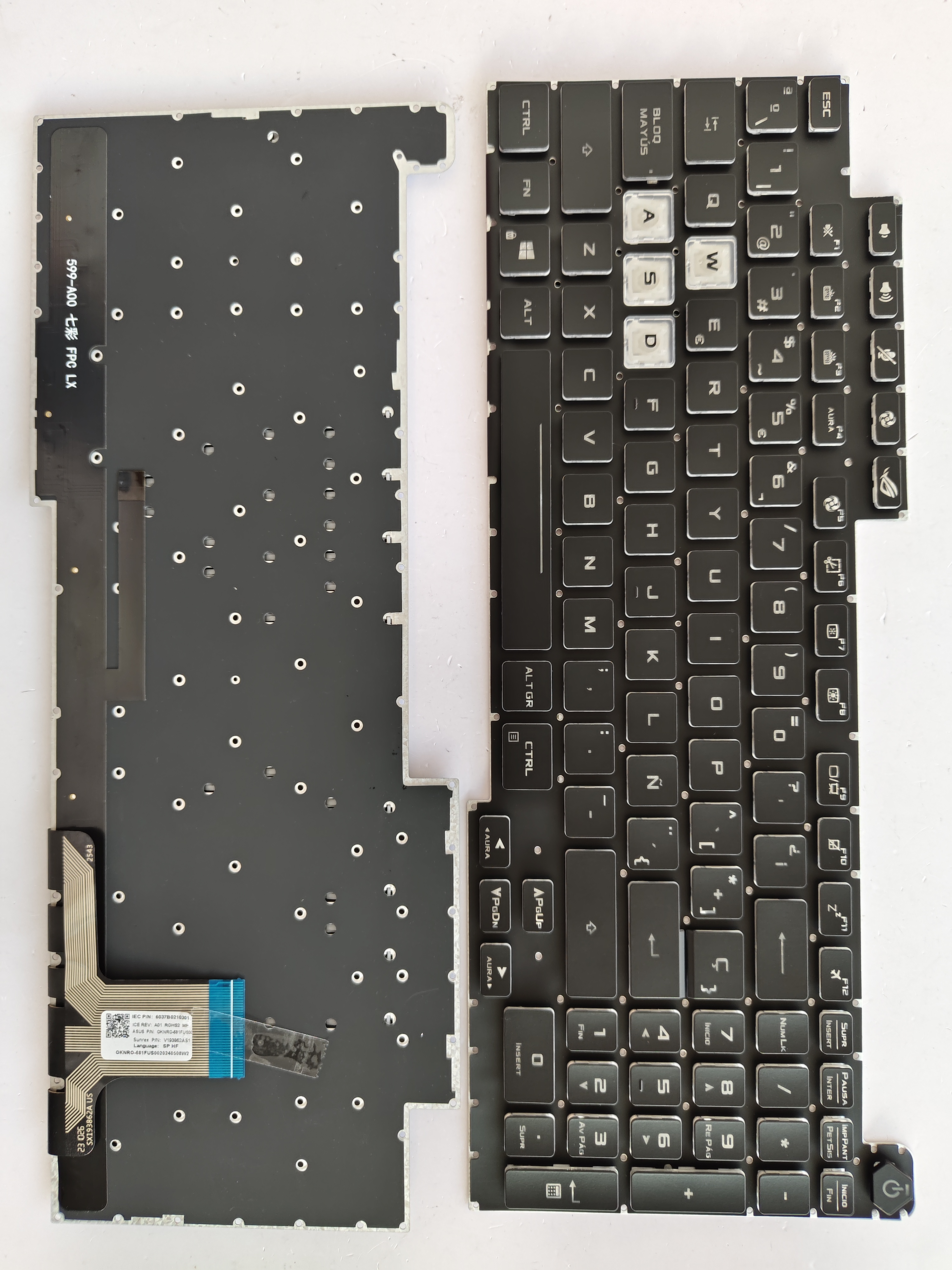 Picture of New Replacement Laptop Keyboard For ASUS G713 colorful backlight press Enter BLACK Backlit,White Side (OEM) SP Layout
